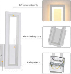 Wall Light Wall Mounted Light 17W Bedside Lamp Rectangle White - thumbnail 4