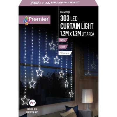 Premier Decorations Limited Christmas Curtain Lights 303 Led Star Mains 1.2 X 1.2M White