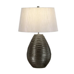 Stylish Textured Graphite Table Lamp With Silver Faux Silk Shade And Led Bulb - thumbnail 1