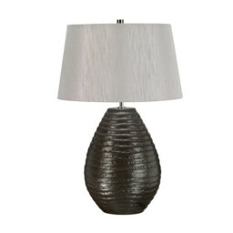 Stylish Textured Graphite Table Lamp With Silver Faux Silk Shade And Led Bulb - thumbnail 2