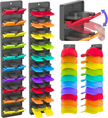 2 Pack Wall-Mounted Hat Racks With Integrated Spring Clips For Up To 20 Hats, Multi-Layer Rack - image 1
