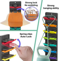 2 Pack Wall-Mounted Hat Racks With Integrated Spring Clips For Up To 20 Hats, Multi-Layer Rack - thumbnail 3