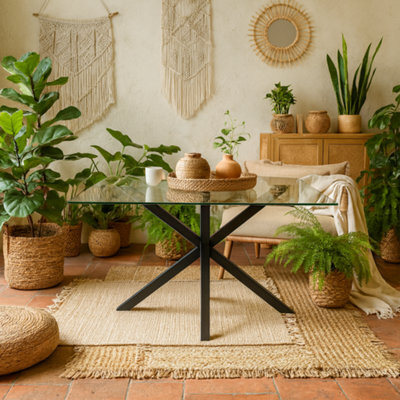 Wyld Haus Saignon Rectangular Glass Dining Table With Cross X Matte Black Metal Legs - image 1