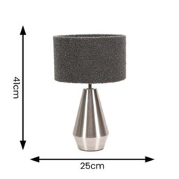 Valuelights Jax Silver Metal Touch Dimmer Table Lamp With Charcoal Grey Boucle Shade - thumbnail 6