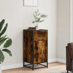 Berkfield Sideboard Smoked Oak 35.5X35X76 Cm Engineered Wood And Metal - thumbnail 3