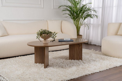 Decortie Sable Modern 119Cm Oval Coffee Table Scandi Japandi Style Floor Protectors Natural Walnut Effect Living Room Centre Table - image 1