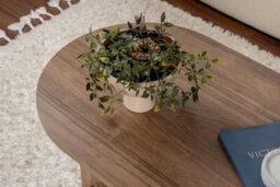 Decortie Sable Modern 119Cm Oval Coffee Table Scandi Japandi Style Floor Protectors Natural Walnut Effect Living Room Centre Table - thumbnail 7