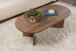 Decortie Sable Modern 119Cm Oval Coffee Table Scandi Japandi Style Floor Protectors Natural Walnut Effect Living Room Centre Table - thumbnail 6