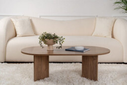 Decortie Sable Modern 119Cm Oval Coffee Table Scandi Japandi Style Floor Protectors Natural Walnut Effect Living Room Centre Table - thumbnail 9