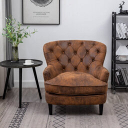 Faux Leather Suede Brown Buttoned Ava Accent Chair - thumbnail 3