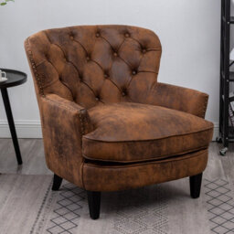 Faux Leather Suede Brown Buttoned Ava Accent Chair