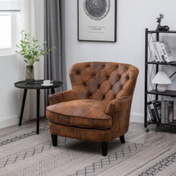 Faux Leather Suede Brown Buttoned Ava Accent Chair - thumbnail 4
