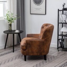 Faux Leather Suede Brown Buttoned Ava Accent Chair - thumbnail 7