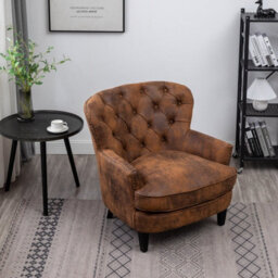 Faux Leather Suede Brown Buttoned Ava Accent Chair - thumbnail 2
