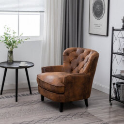 Faux Leather Suede Brown Buttoned Ava Accent Chair - thumbnail 5
