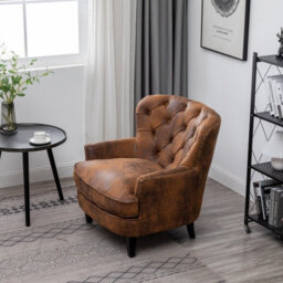 Faux Leather Suede Brown Buttoned Ava Accent Chair - thumbnail 6