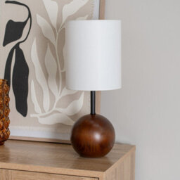 Valuelights Brandon White Tall Linen Lamp Shade Dark Walnut Wood Ball Table Lamp - thumbnail 3