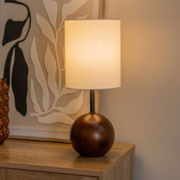 Valuelights Brandon White Tall Linen Lamp Shade Dark Walnut Wood Ball Table Lamp