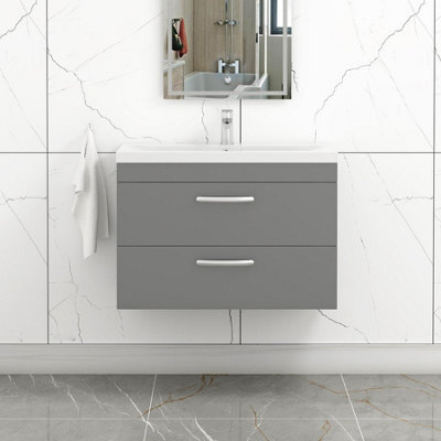 Royal Bathrooms Turin Indigo Grey Gloss 800mm Wall Hung Vanity Unit 2 Drawer With Mid-Edge Basin Sink - image 1