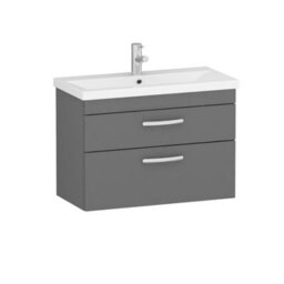 Royal Bathrooms Turin Indigo Grey Gloss 800mm Wall Hung Vanity Unit 2 Drawer With Mid-Edge Basin Sink - thumbnail 6