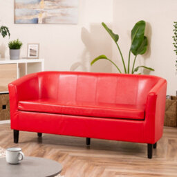 Meriden 156Cm Wide Red Pu Vegan Leather 3 Seat Tub Accent Sofa Supplied With Both Light And Dark Wooden Legs - thumbnail 1