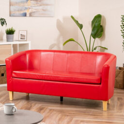 Meriden 156Cm Wide Red Pu Vegan Leather 3 Seat Tub Accent Sofa Supplied With Both Light And Dark Wooden Legs - thumbnail 2
