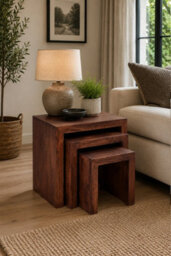 Southborough Mango Nest Of 3 Solid Wood Tables Deep Walnut