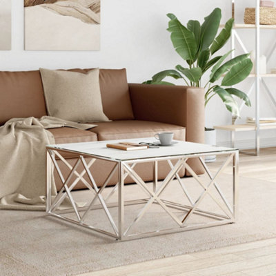 Berkfield Coffee Table Silver 80X80X40 Cm Stainless Steel And Glass - image 1