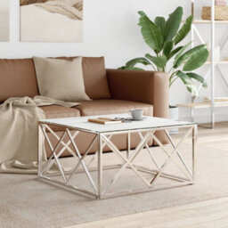 Berkfield Coffee Table Silver 80X80X40 Cm Stainless Steel And Glass