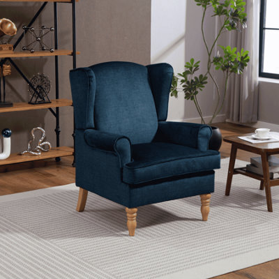 Home Source Helena Fabric Dark Blue Wingback Occasional Armchair - image 1