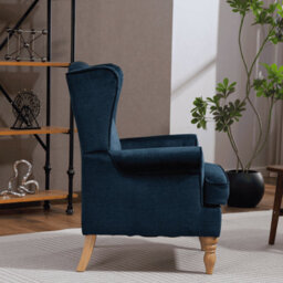 Home Source Helena Fabric Dark Blue Wingback Occasional Armchair - thumbnail 3