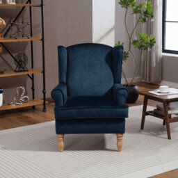 Home Source Helena Fabric Dark Blue Wingback Occasional Armchair - thumbnail 2