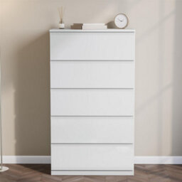 White Modern Gloss 5 Drawer Chest Of Drawers Storage Tall Cabinet Bedroom Furniture - thumbnail 1