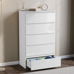 White Modern Gloss 5 Drawer Chest Of Drawers Storage Tall Cabinet Bedroom Furniture - thumbnail 3