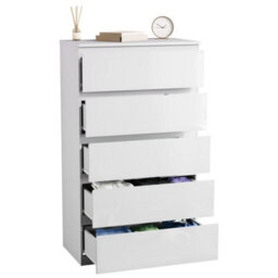 White Modern Gloss 5 Drawer Chest Of Drawers Storage Tall Cabinet Bedroom Furniture - thumbnail 4