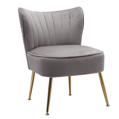 Living And Home Grey Velvet Effect Chair,wing Back Accent Chair Lounge Chair With Metal Legs - image 1