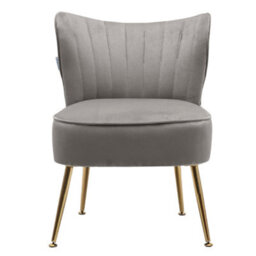 Living And Home Grey Velvet Effect Chair,wing Back Accent Chair Lounge Chair With Metal Legs - thumbnail 2