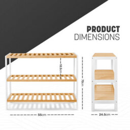 Keplin 3 Tier Natural Bamboo Shoe Rack Easy Assembly & Strong Design Shelf Organiser - thumbnail 2