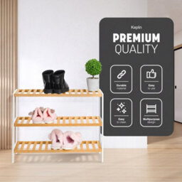 Keplin 3 Tier Natural Bamboo Shoe Rack Easy Assembly & Strong Design Shelf Organiser - thumbnail 3