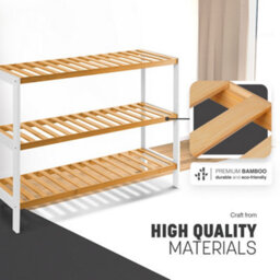 Keplin 3 Tier Natural Bamboo Shoe Rack Easy Assembly & Strong Design Shelf Organiser - thumbnail 4