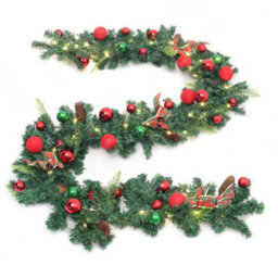 Living And Home 2.7M Artificial Pinecone Ball Bow Christmas Garland Home Xmas Decor With Led Light String - thumbnail 5