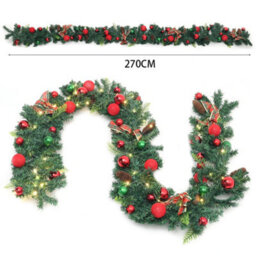 Living And Home 2.7M Artificial Pinecone Ball Bow Christmas Garland Home Xmas Decor With Led Light String - thumbnail 6