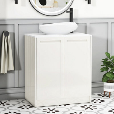 Royal Bathrooms Royal Bathroom Elmore 700mm Classic White Freestanding Bathroom Vanity Unit 2 Door Plain White Worktop With Nova Basin - image 1