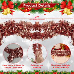Neel Blue 2M X 9Cm Soft & Bright Christmas Tinsel Garland For Xmas Tree & Home Decorations, Rose Pink - thumbnail 2