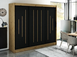 Arte Leto Y Contemporary 3 Sliding Door Wardrobe 9 Shelves 2 Rails Black Matt And Oak Effect (H)2000mm (W)2500mm (D)620mm - thumbnail 2