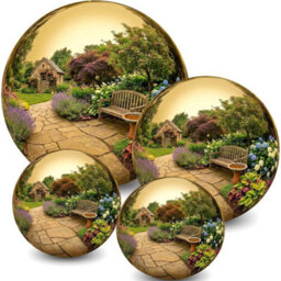 KK-GARDEN Set Of 4 Gold Stainless Steel Mirror Polished Gazing Balls For Home & Garden Decoration