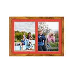 AK Frames 20X14 Rustic Oak Modern Multi Photo Frame With Poppy Red Mount - Holds 2 Apertures (2X) A4 Photos