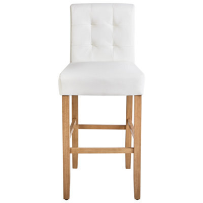 Wyld And Coco Set Of 2 Off-White Faux Leather Bar Stools With Tufted Backrest And Rubber Wood Frame - image 1