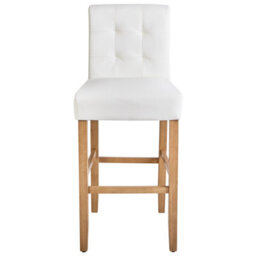 Wyld And Coco Set Of 2 Off-White Faux Leather Bar Stools With Tufted Backrest And Rubber Wood Frame - thumbnail 1