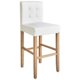 Wyld And Coco Set Of 2 Off-White Faux Leather Bar Stools With Tufted Backrest And Rubber Wood Frame - thumbnail 4